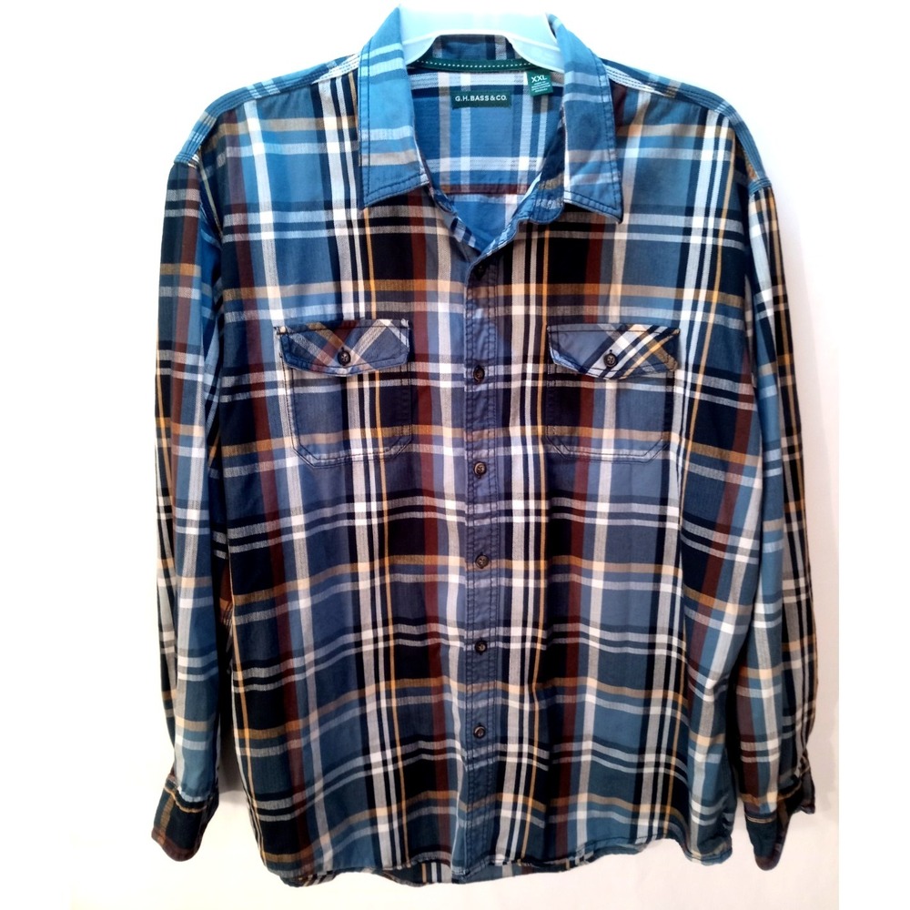 Men's G.H. Bass & Co. Thick Rugged Long Sleeve Shirt, XXL, Blue Plaid
